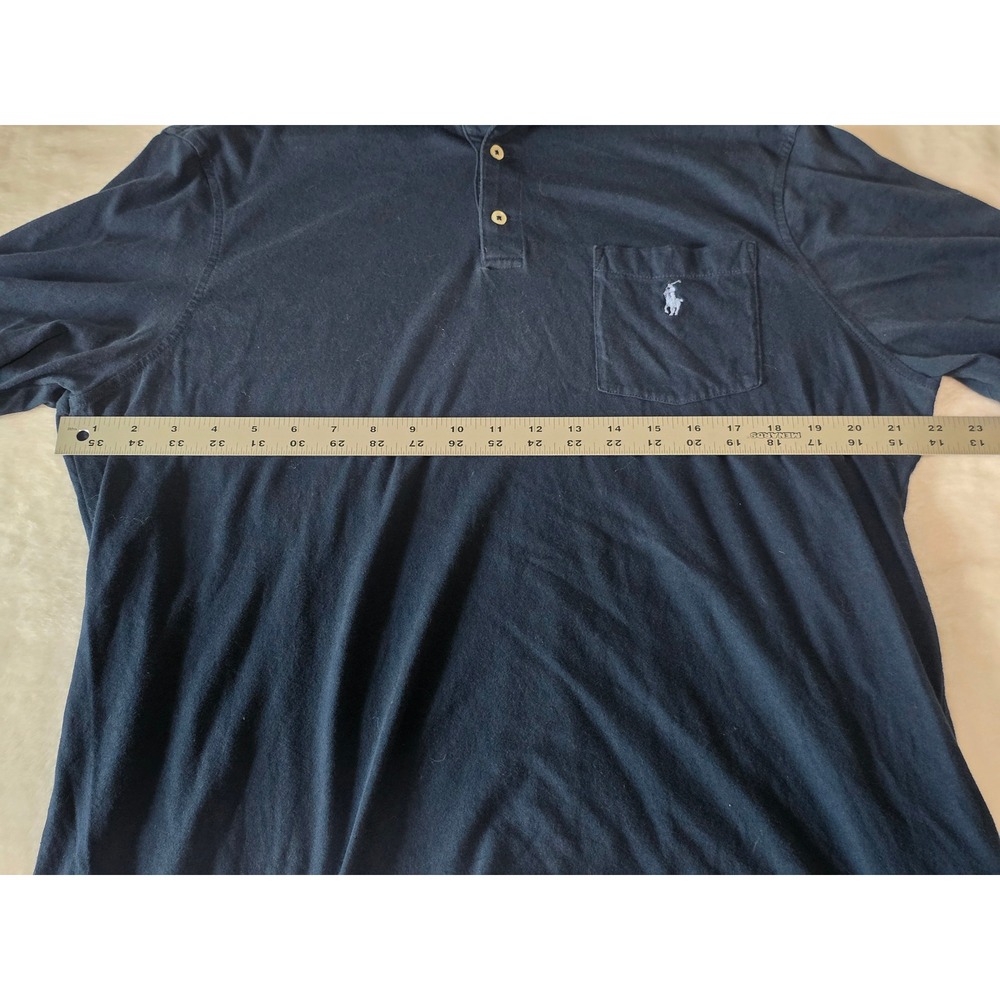 Polo Ralph Lauren Mens Large Navy Blue Pocket Polo Shirt Classic Fit Cotton - Picture 6 of 7